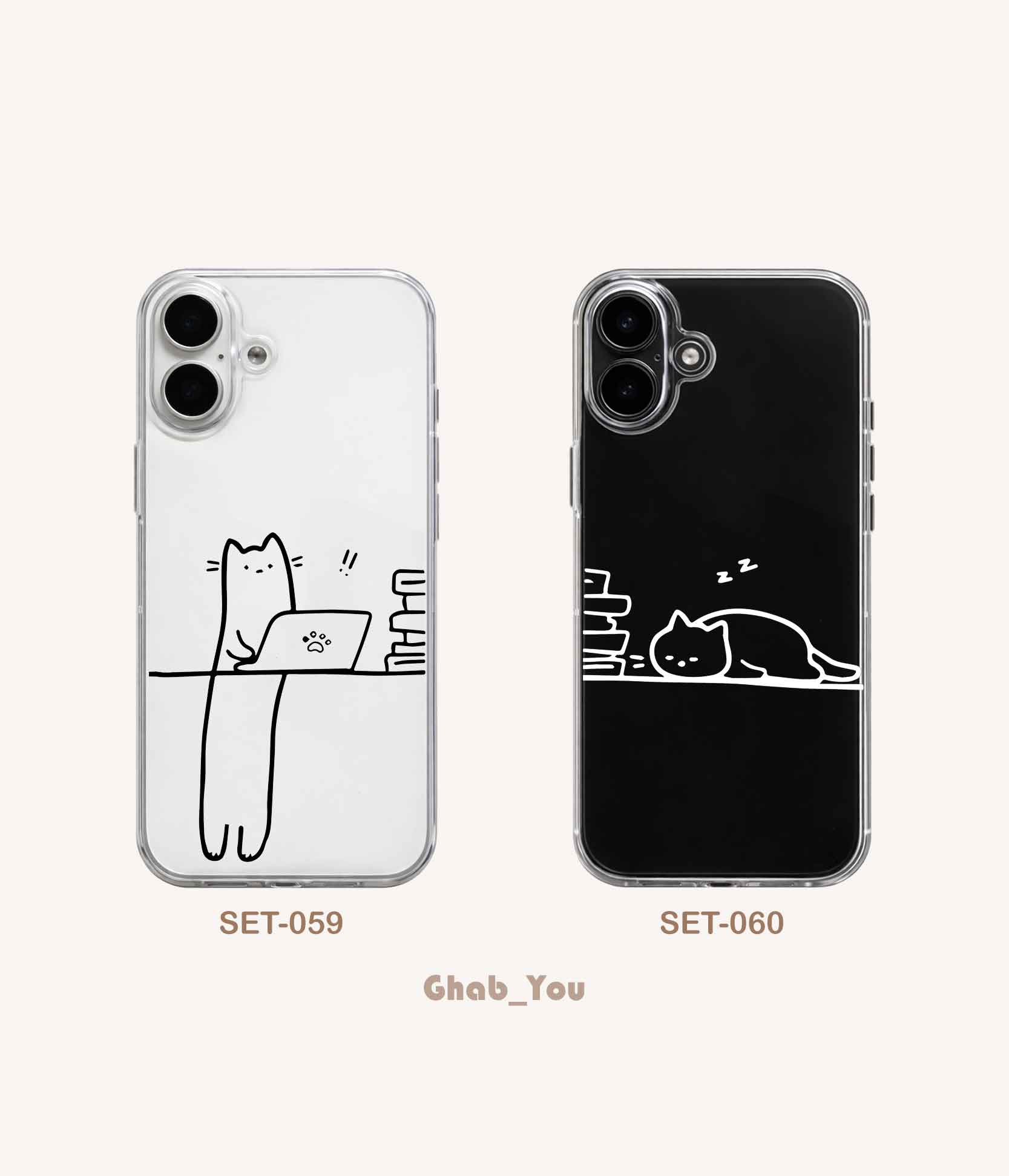 clear-phone-cas-set-couple-study-1 قاب گوشی شفاف ست گربه درسخوان کد | SET - Image 1